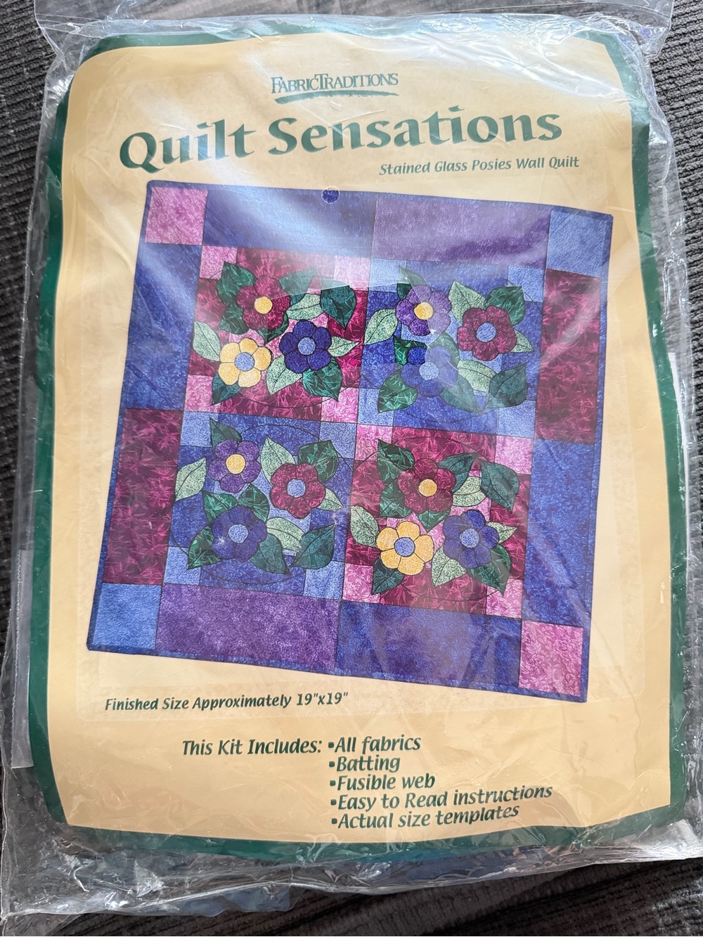 Quilt Sensations Stained Glass Posies Wall Quilt Kit - Purple & Green